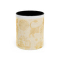 Golden Folk Art Coffee Mug — Animal Mask Pattern Accent Mug (11/15oz)