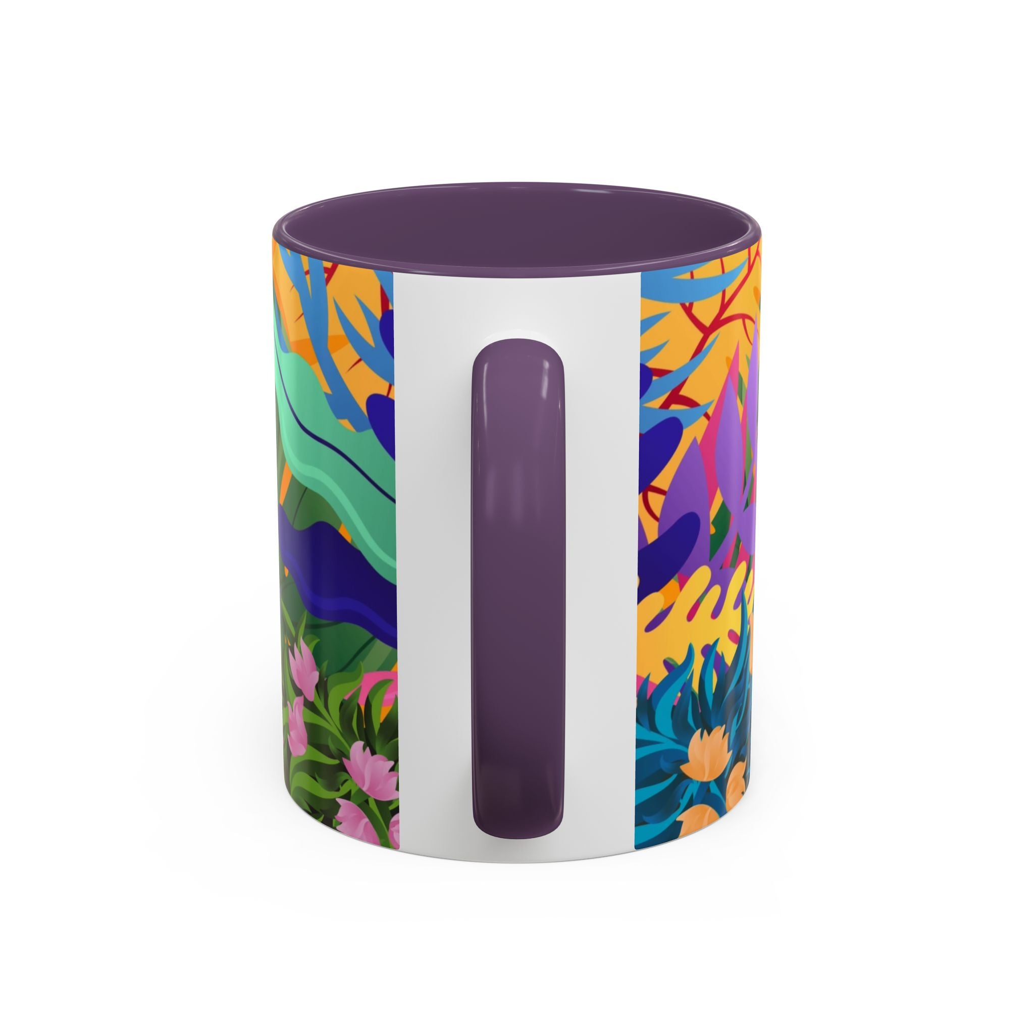 Tropical Floral Accent Coffee Mug — Bright Orange Botanical Design (11/15 oz)