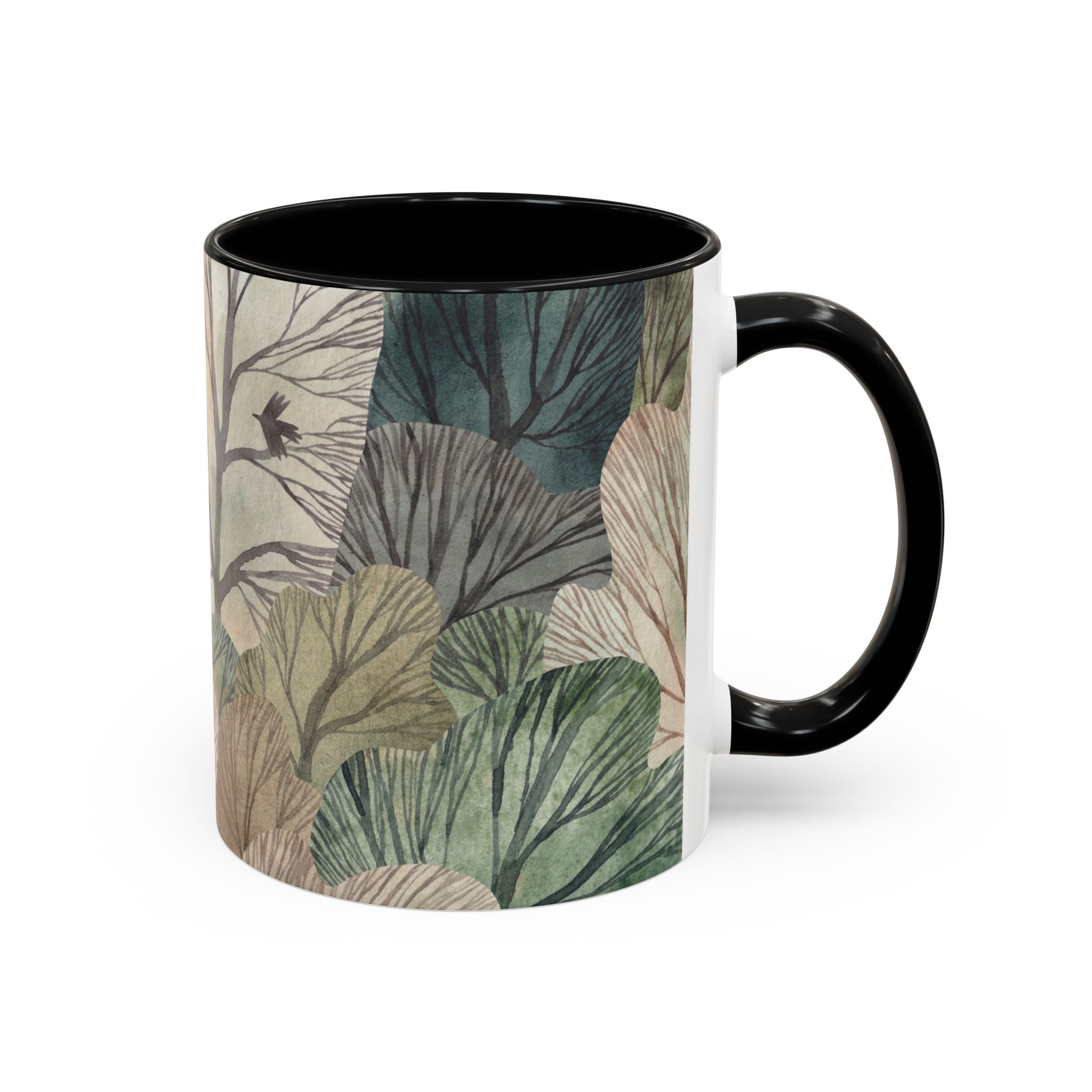 Botanical Woodland Coffee Mug — Earthy Leaf Pattern Accent Mug (11/15oz)