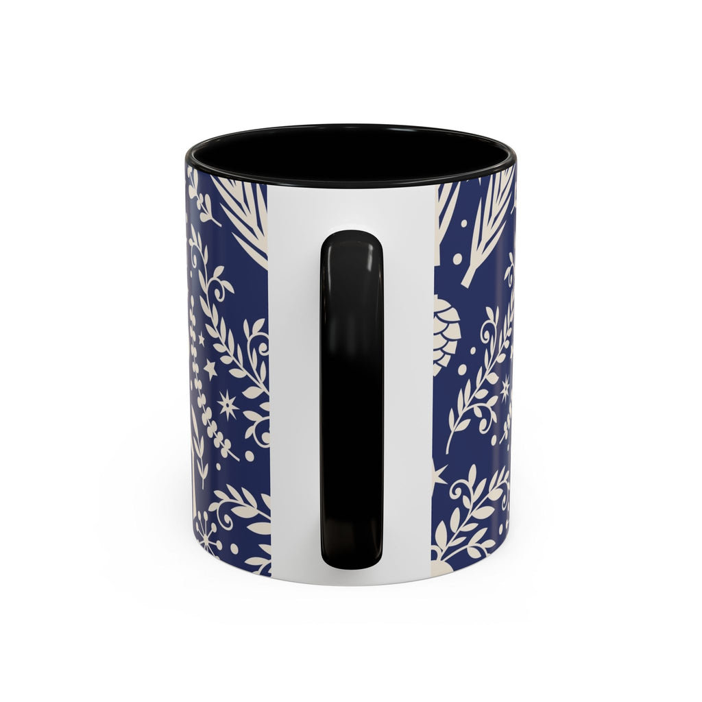 Nordic Reindeer Pattern Accent Coffee Mug — Blue Holiday Tea Cup (11/15oz)