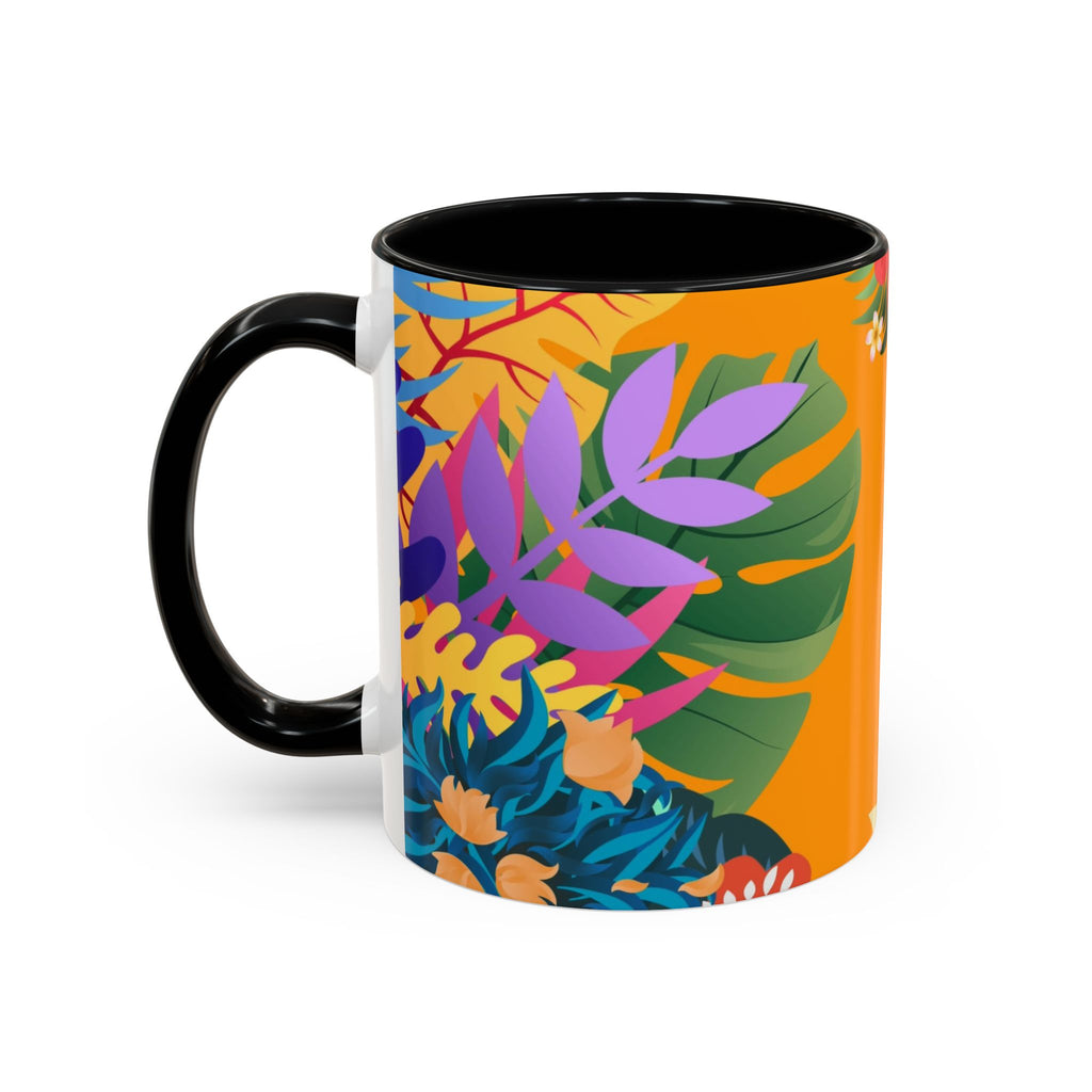 Tropical Floral Accent Coffee Mug — Bright Orange Botanical Design (11/15 oz)