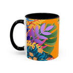 Tropical Floral Accent Coffee Mug — Bright Orange Botanical Design (11/15 oz)