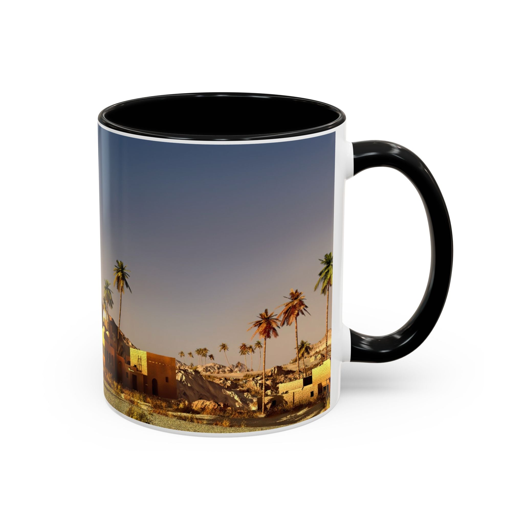 Desert Oasis Accent Coffee Mug – Palm Trees & Sunset Scenic Ceramic Mug (11/15oz)