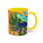 Tropical Floral Accent Coffee Mug — Bright Orange Botanical Design (11/15 oz)