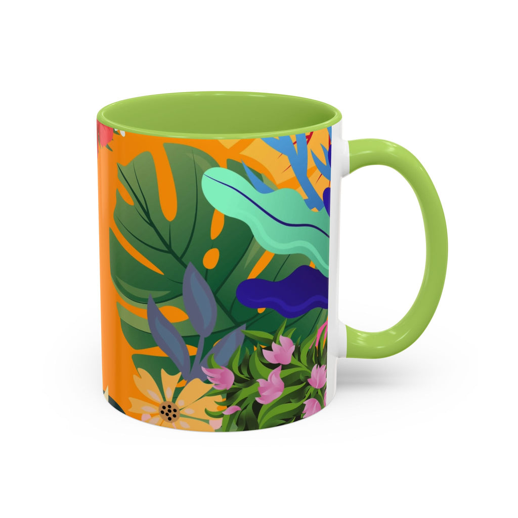 Tropical Floral Accent Coffee Mug — Bright Orange Botanical Design (11/15 oz)