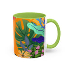 Tropical Floral Accent Coffee Mug — Bright Orange Botanical Design (11/15 oz)