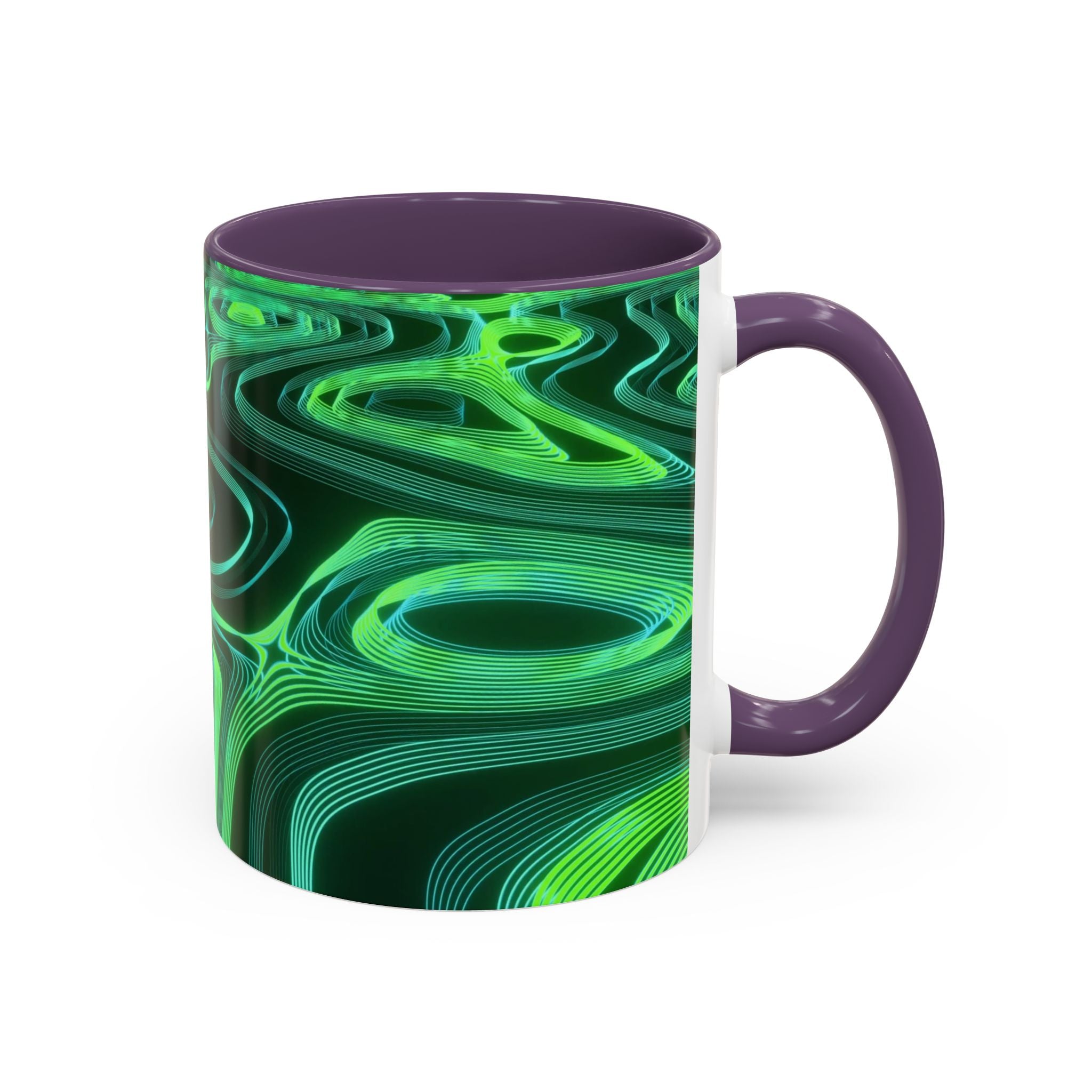 Green Swirl Accent Coffee Mug — Psychedelic Abstract Ceramic