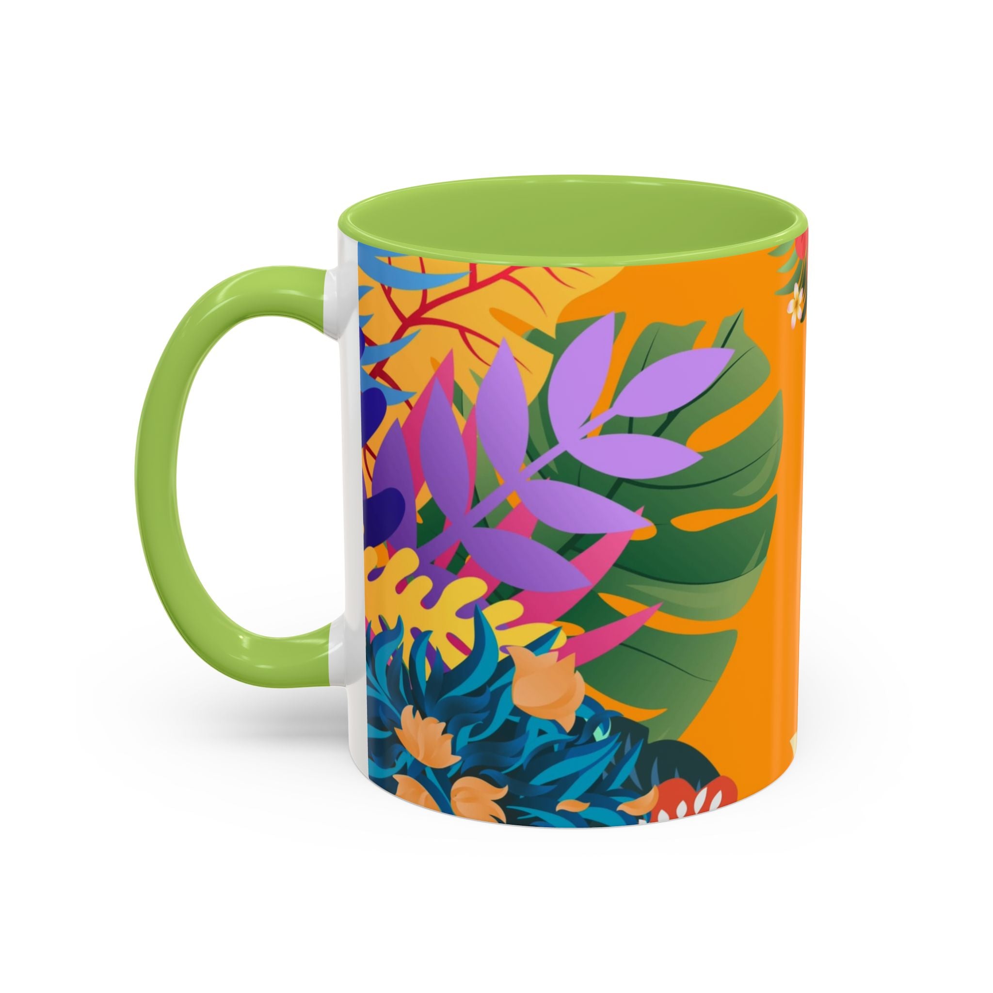 Tropical Floral Accent Coffee Mug — Bright Orange Botanical Design (11/15 oz)