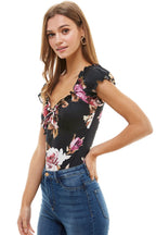 Floral Printed Peasant Style Bodysuit