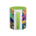 Tropical Floral Accent Coffee Mug — Bright Orange Botanical Design (11/15 oz)