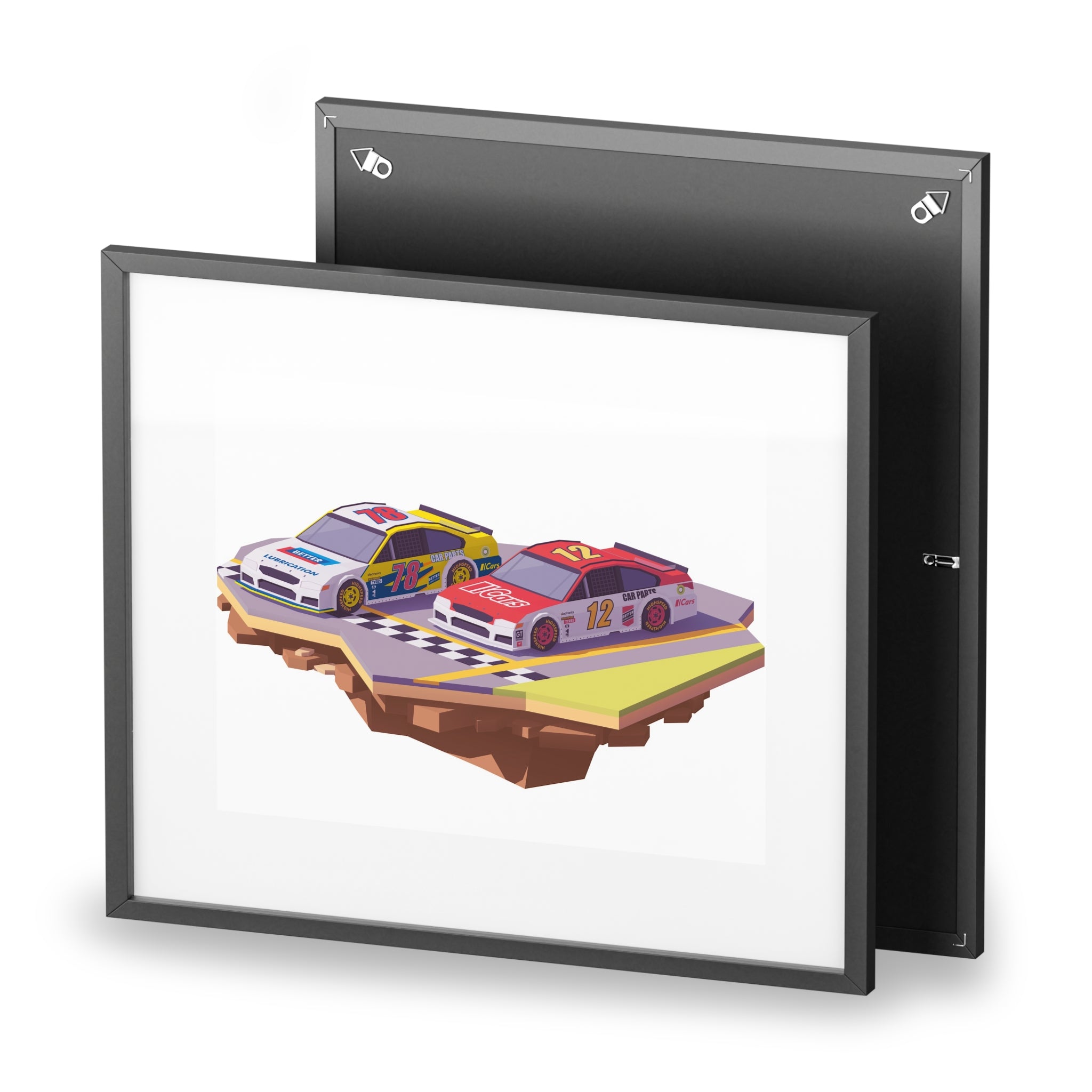 Racing Cars Framed Poster – Retro Racecar Artwork, Matte Print