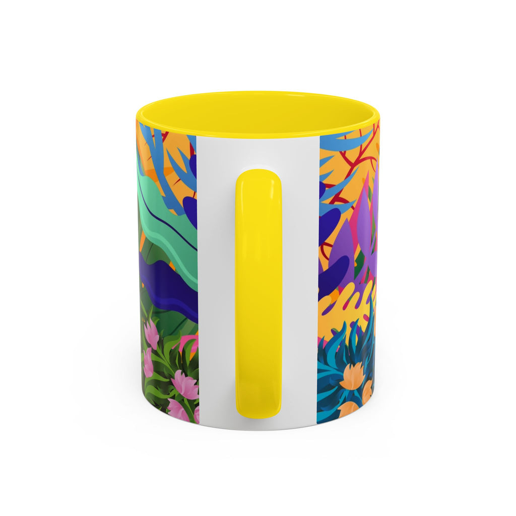 Tropical Floral Accent Coffee Mug — Bright Orange Botanical Design (11/15 oz)