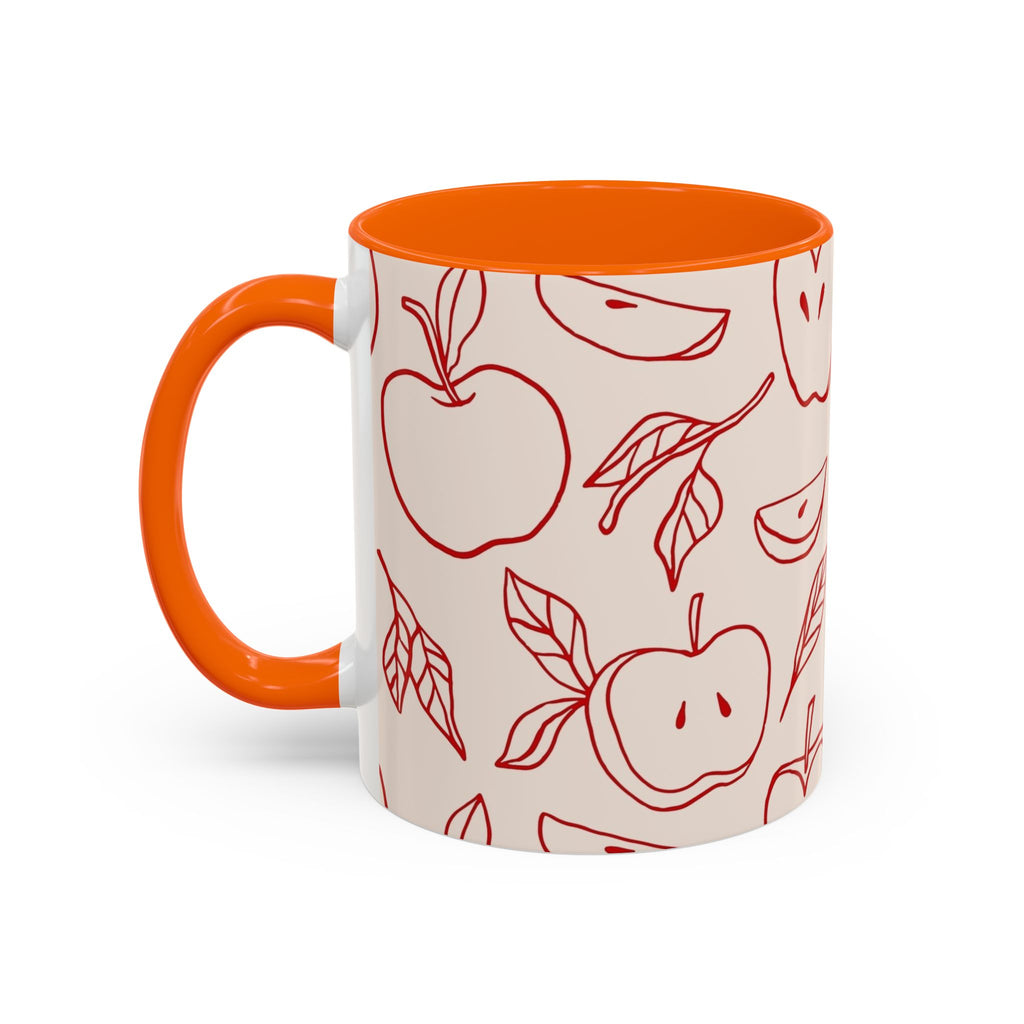 Apple Doodle Accent Coffee Mug — Red Apple Pattern Ceramic Mug (11/15oz)