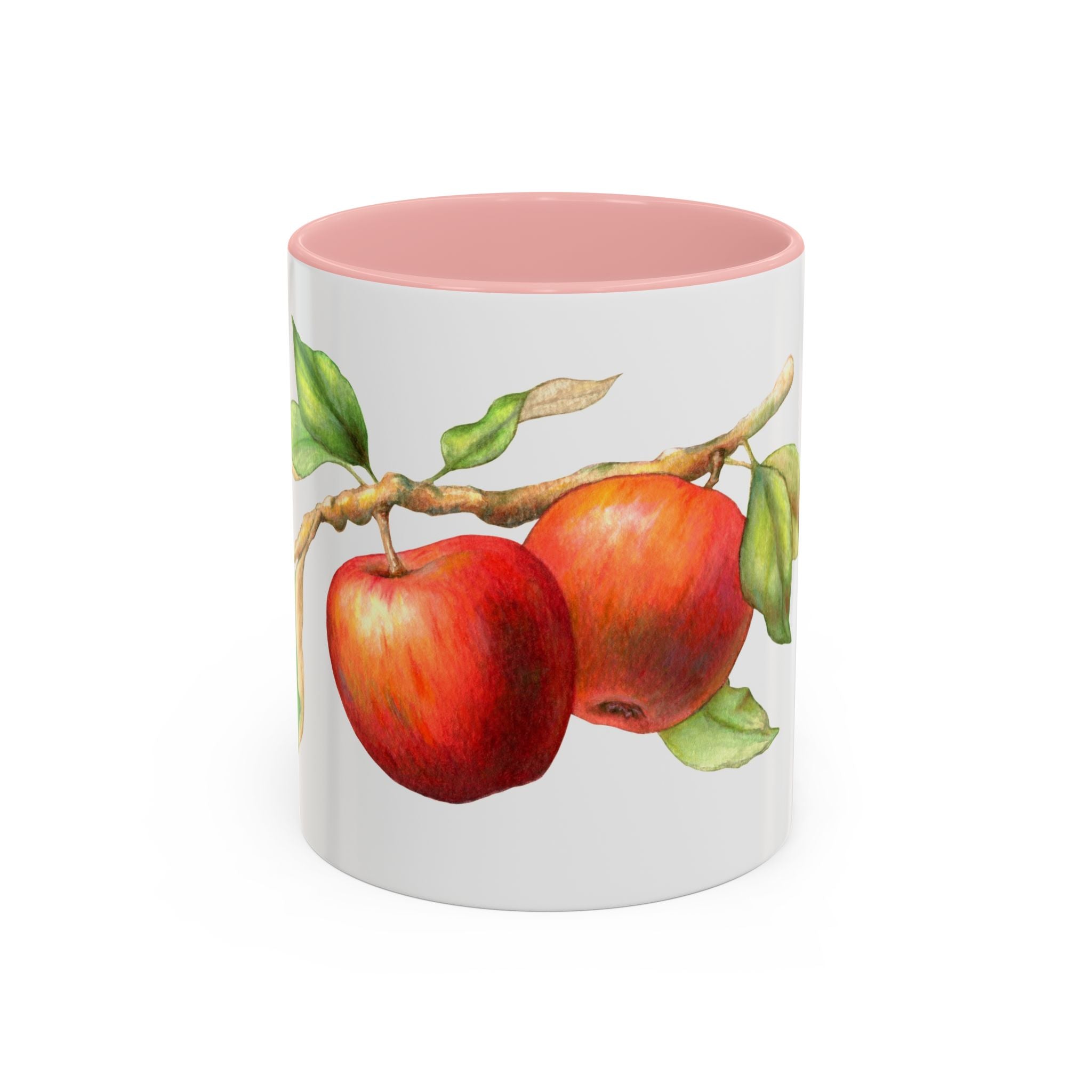 Apple Branch Accent Coffee Mug — Watercolor Fruit Kitchen Mug (11/15oz)