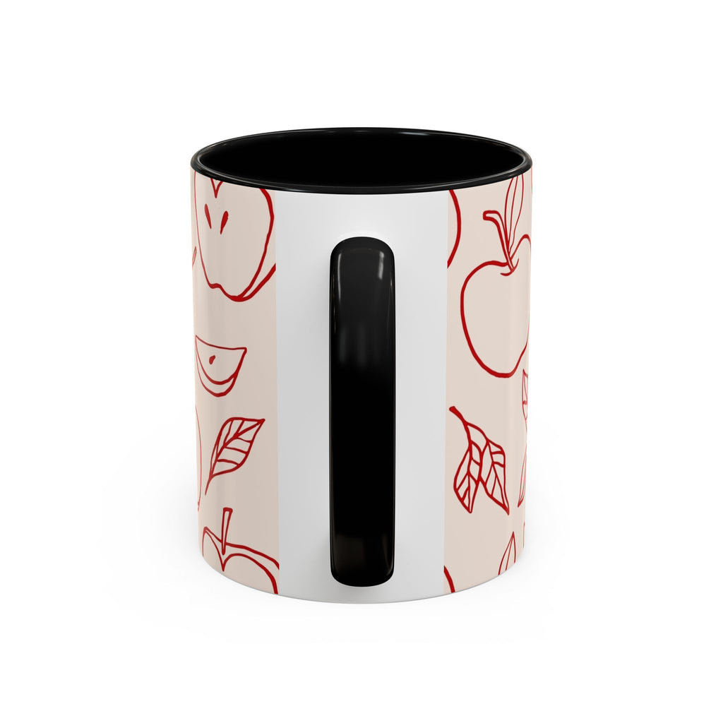 Apple Doodle Accent Coffee Mug — Red Apple Pattern Ceramic Mug (11/15oz)