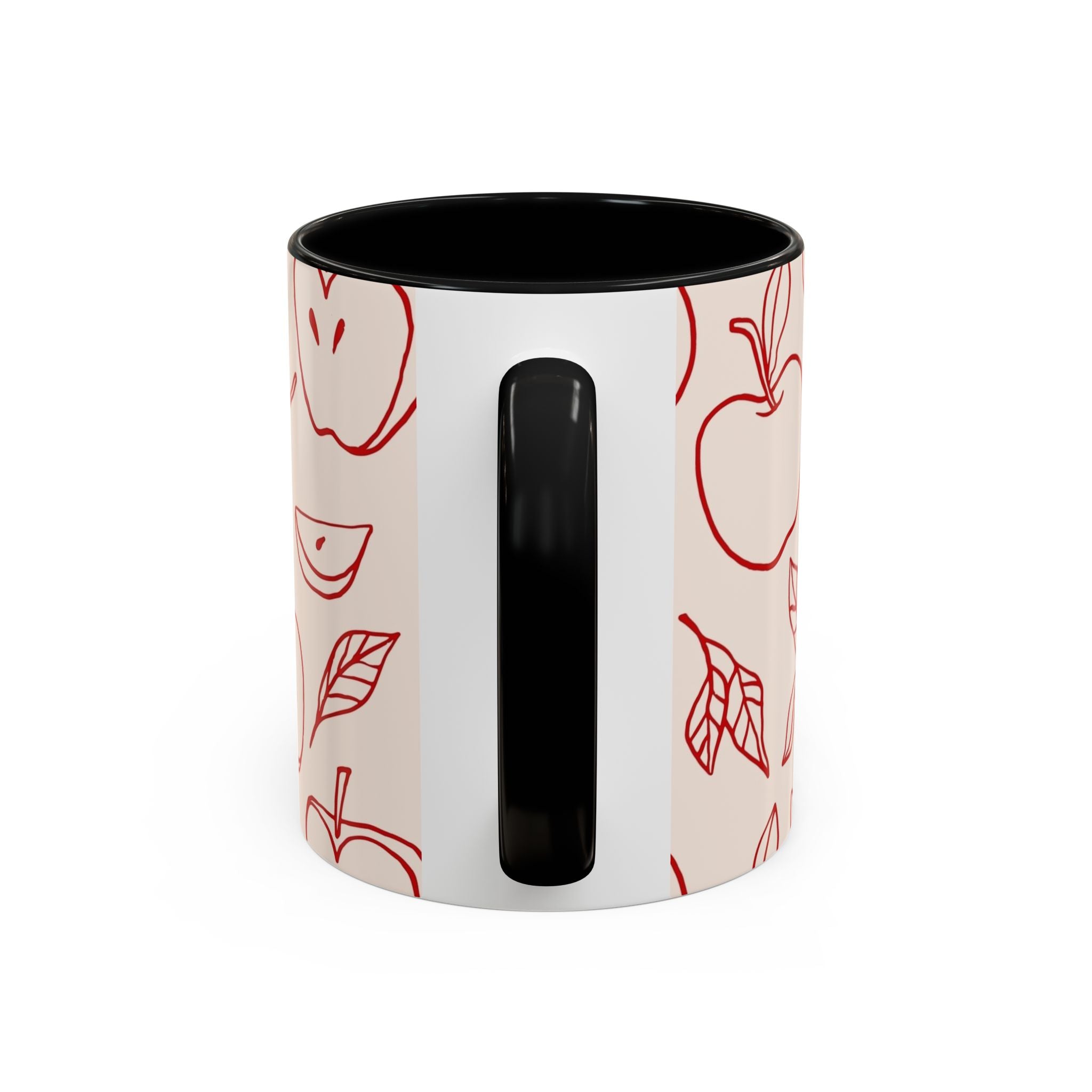 Apple Doodle Accent Coffee Mug — Red Apple Pattern Ceramic Mug (11/15oz)