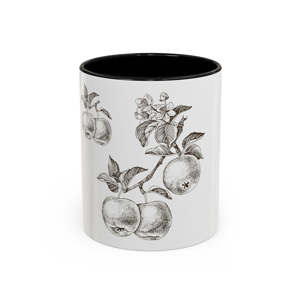 Botanical Apple Accent Coffee Mug — Vintage Fruit Sketch Ceramic Mug (11/15 oz)