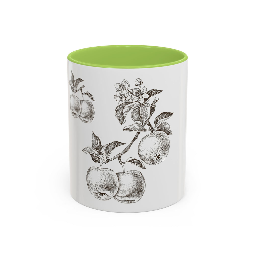 Botanical Apple Accent Coffee Mug — Vintage Fruit Sketch Ceramic Mug (11/15 oz)