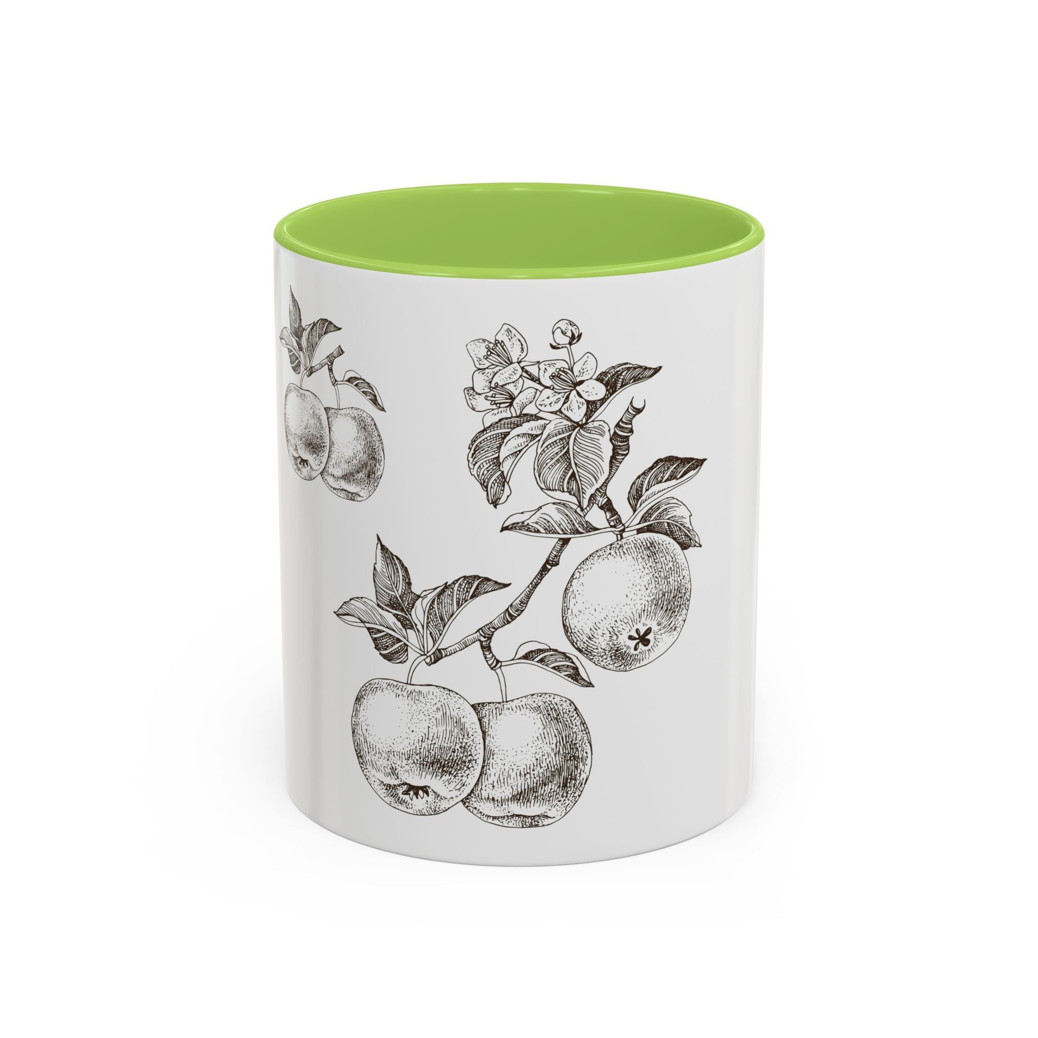 Botanical Apple Accent Coffee Mug — Vintage Fruit Sketch Ceramic Mug (11/15 oz)