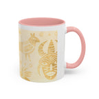 Golden Folk Art Coffee Mug — Animal Mask Pattern Accent Mug (11/15oz)