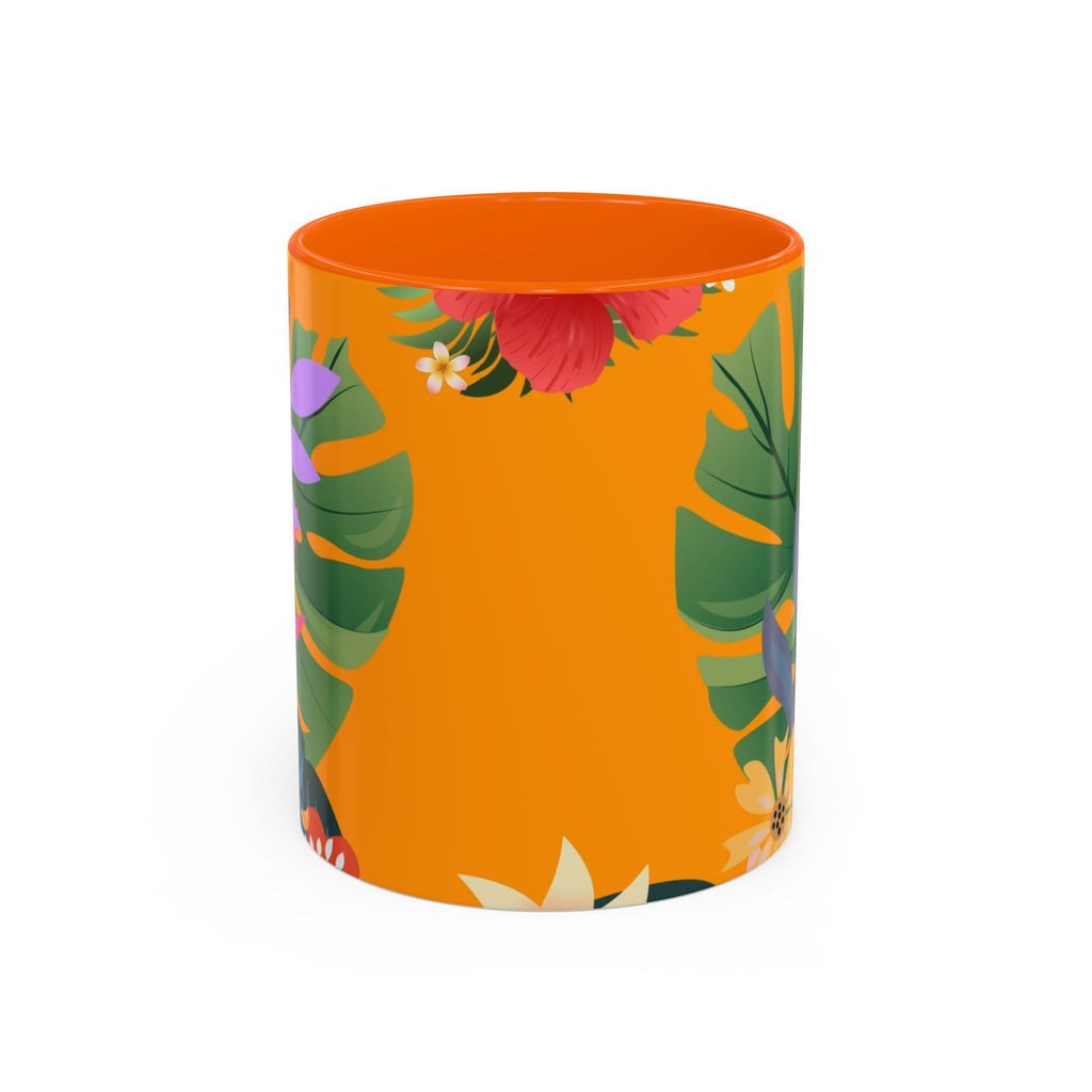 Tropical Floral Accent Coffee Mug — Bright Orange Botanical Design (11/15 oz)