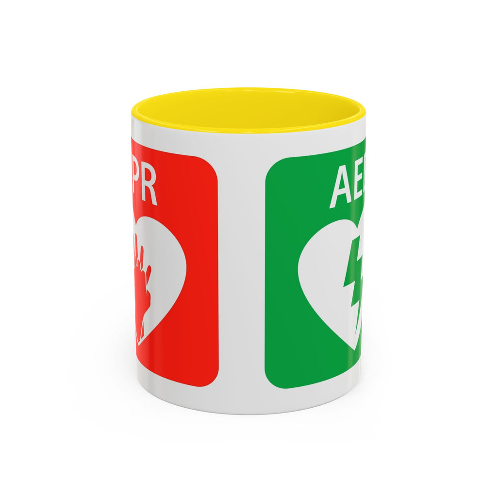 AED Heart Logo Accent Coffee Mug — CPR & Defibrillator Awareness Gift (11/15oz)