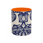 Nordic Reindeer Pattern Accent Coffee Mug — Blue Holiday Tea Cup (11/15oz)