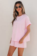 Stripe Oversized Tee & Drawstring Shorts Set