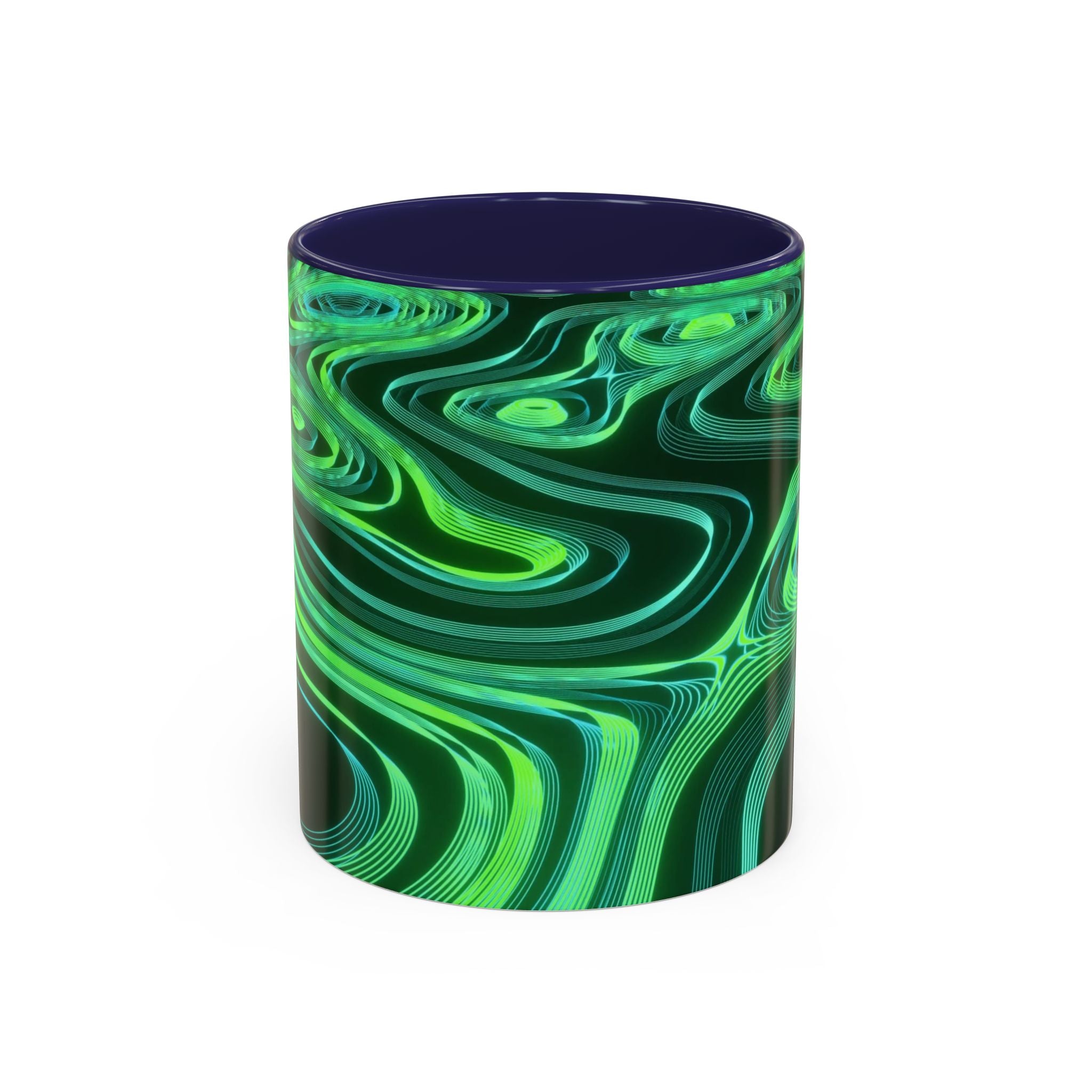 Green Swirl Accent Coffee Mug — Psychedelic Abstract Ceramic