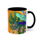 Tropical Floral Accent Coffee Mug — Bright Orange Botanical Design (11/15 oz)