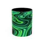 Green Swirl Accent Coffee Mug — Psychedelic Abstract Ceramic