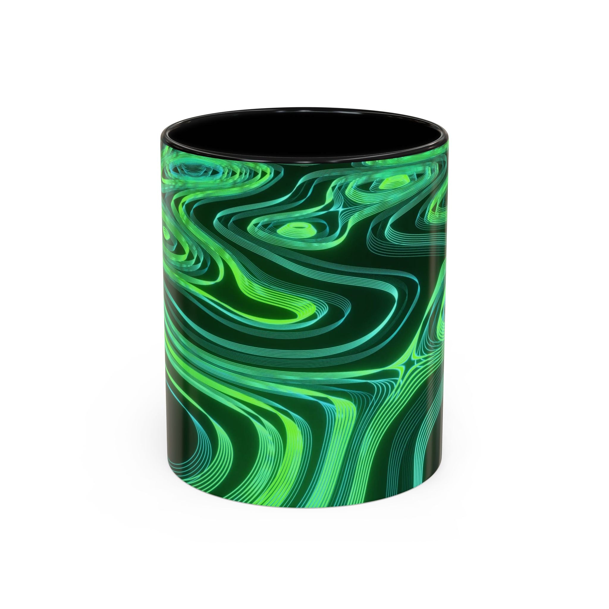 Green Swirl Accent Coffee Mug — Psychedelic Abstract Ceramic