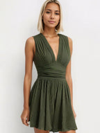 MUNSIEUR Ruched Plunge Romper - Luxury Sleeveless Jumpsuit for Women