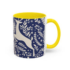 Nordic Reindeer Pattern Accent Coffee Mug — Blue Holiday Tea Cup (11/15oz)