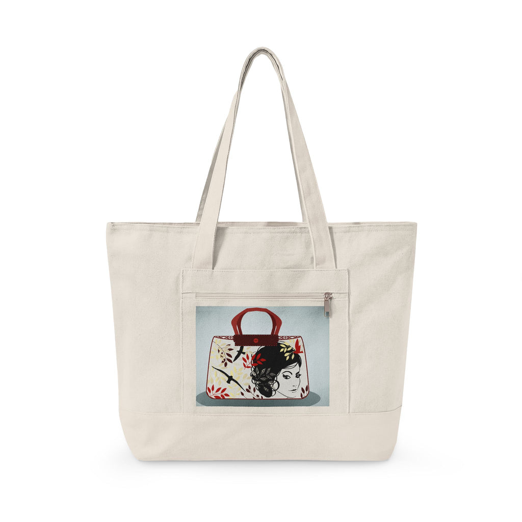 Canvas Tote Bag — "Selfie Queen" Pink Patch Zippered Tote