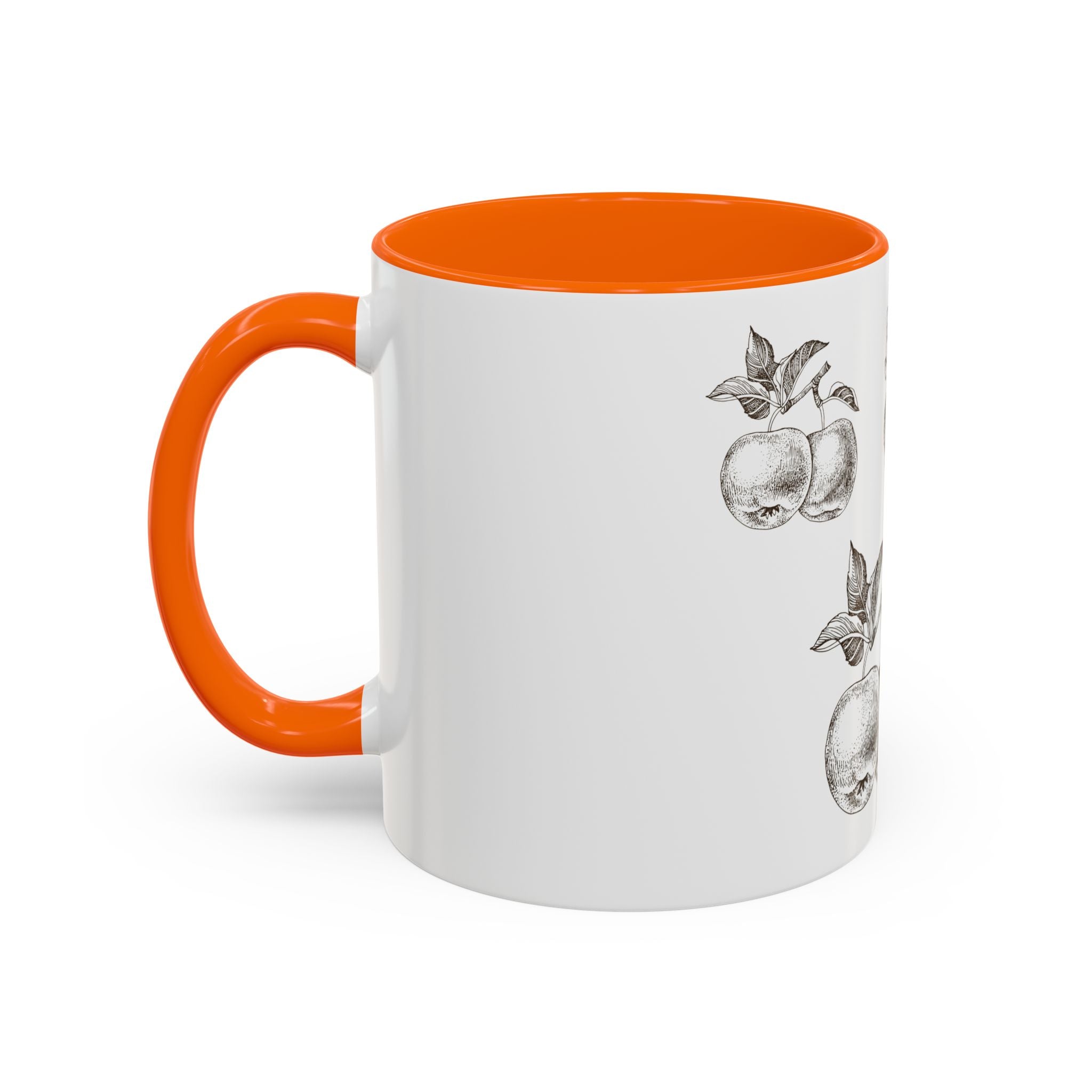 Botanical Apple Accent Coffee Mug — Vintage Fruit Sketch Ceramic Mug (11/15 oz)