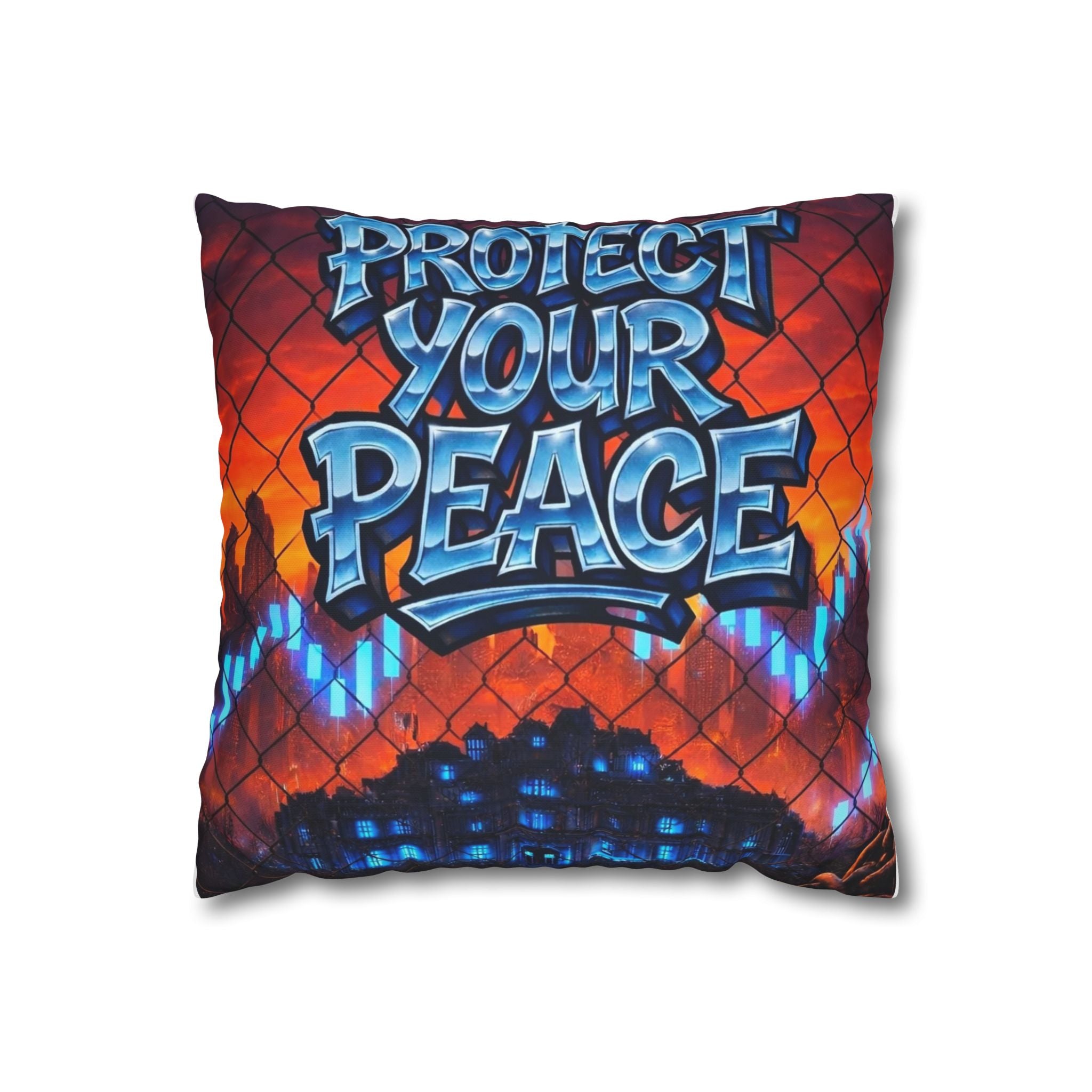 Protect Your Peace Square Pillowcase - Graffiti Art Decorative Throw Pillow Cover