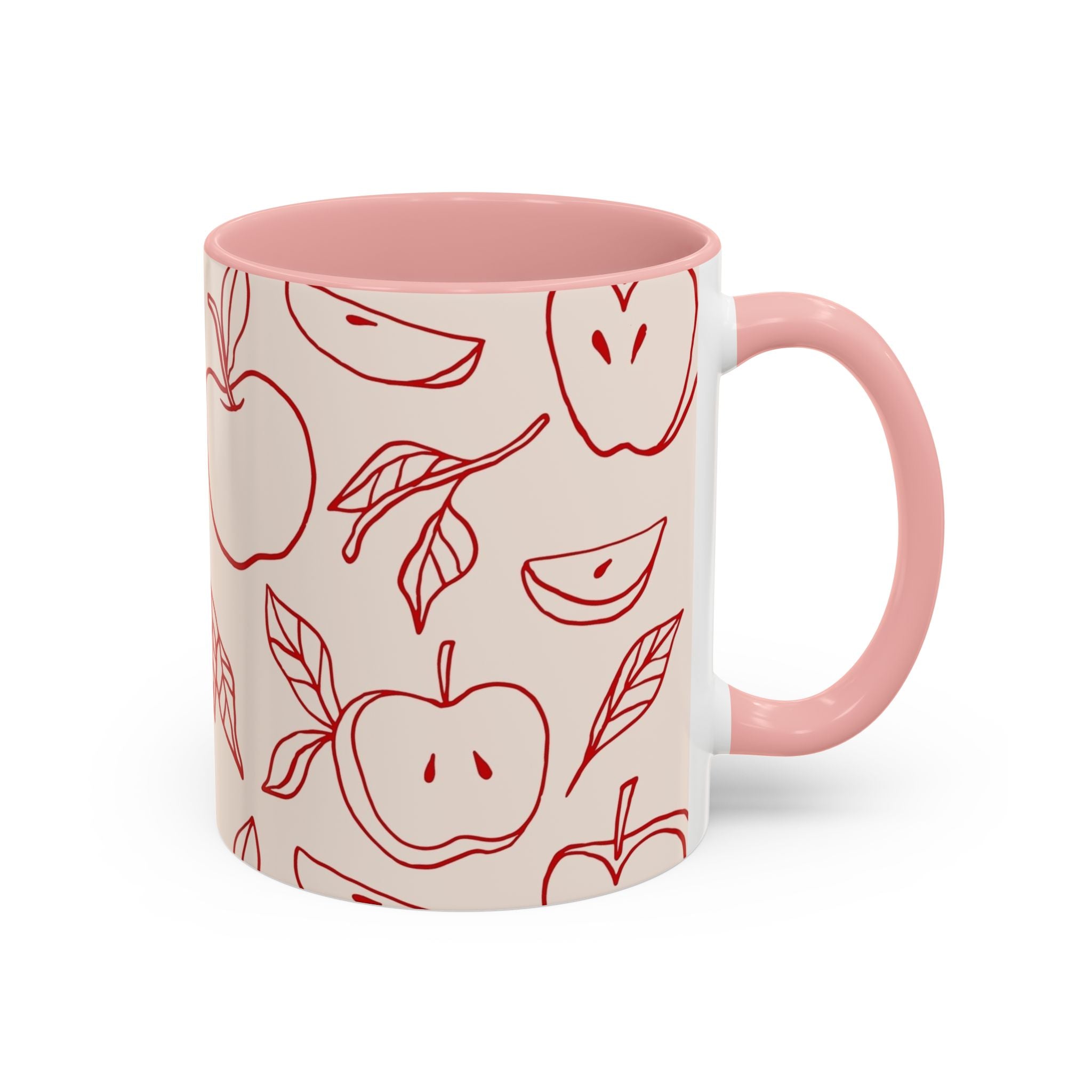Apple Doodle Accent Coffee Mug — Red Apple Pattern Ceramic Mug (11/15oz)