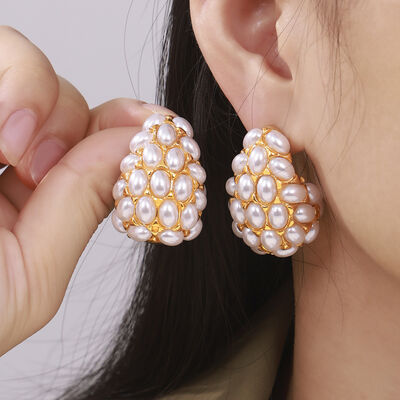 Titanium Inlaid Imitation Pearl Earrings