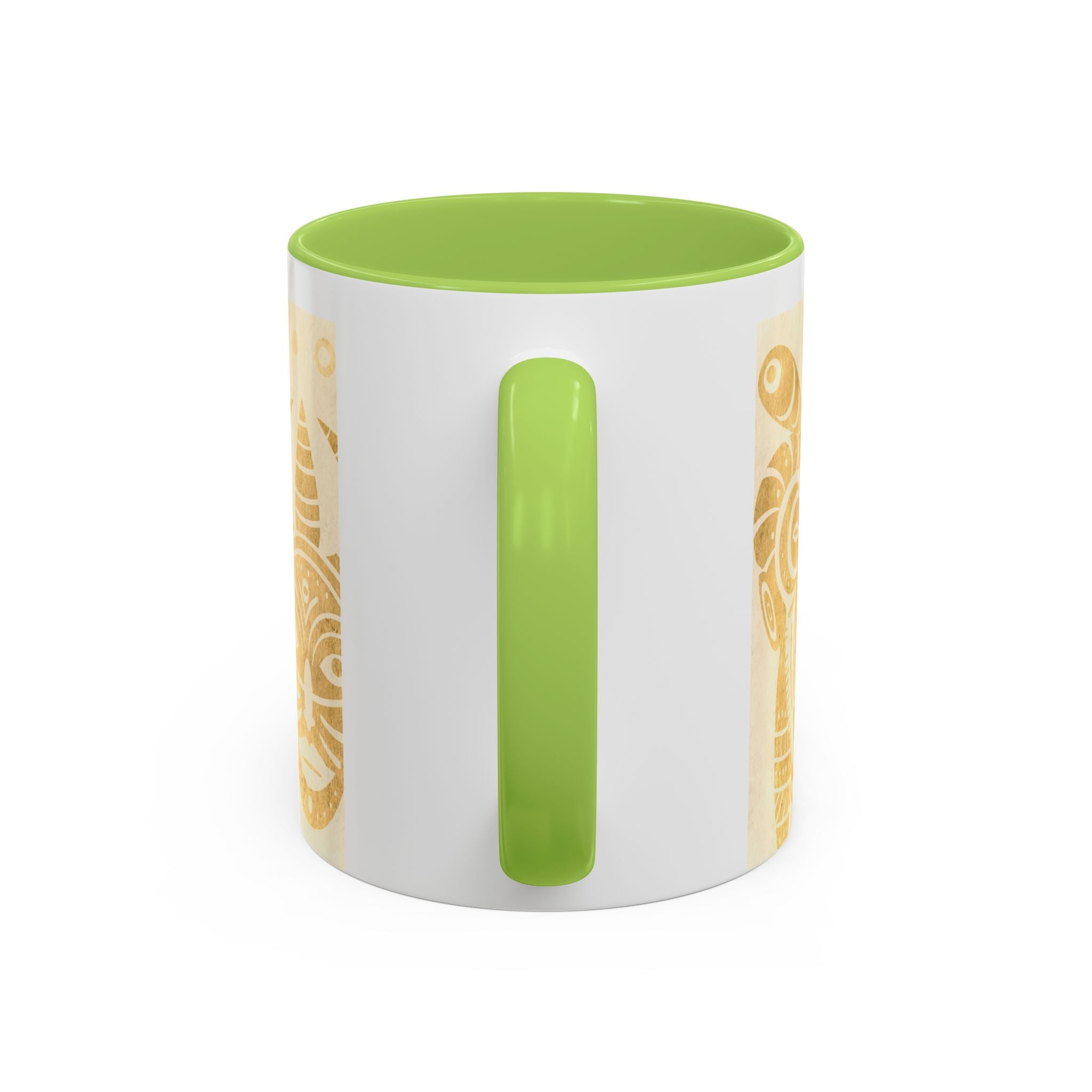 Golden Folk Art Coffee Mug — Animal Mask Pattern Accent Mug (11/15oz)