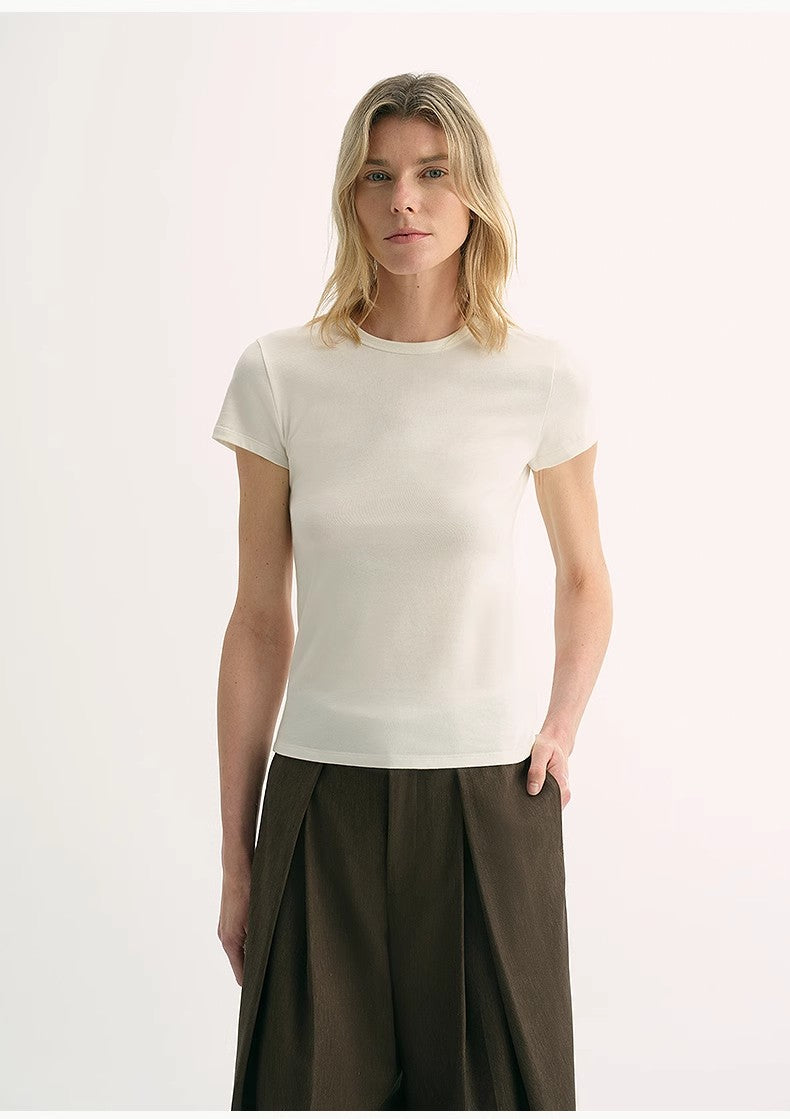 LINDIS wool mulberry silk classic short-sleeved round neck T-shirt for