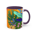 Tropical Floral Accent Coffee Mug — Bright Orange Botanical Design (11/15 oz)