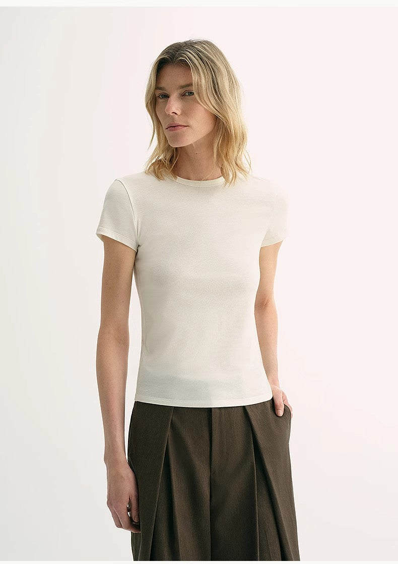 LINDIS wool mulberry silk classic short-sleeved round neck T-shirt for