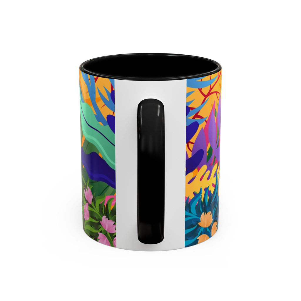 Tropical Floral Accent Coffee Mug — Bright Orange Botanical Design (11/15 oz)