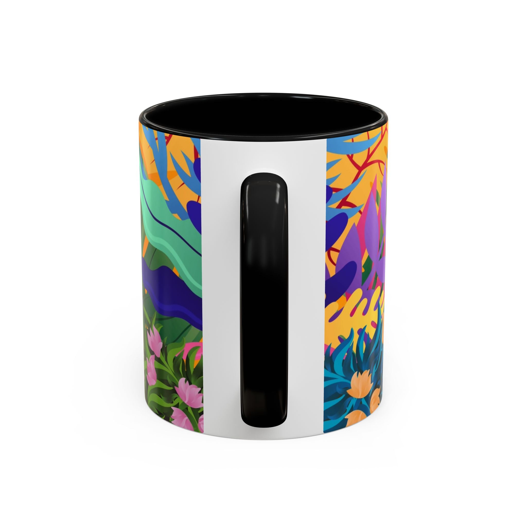 Tropical Floral Accent Coffee Mug — Bright Orange Botanical Design (11/15 oz)