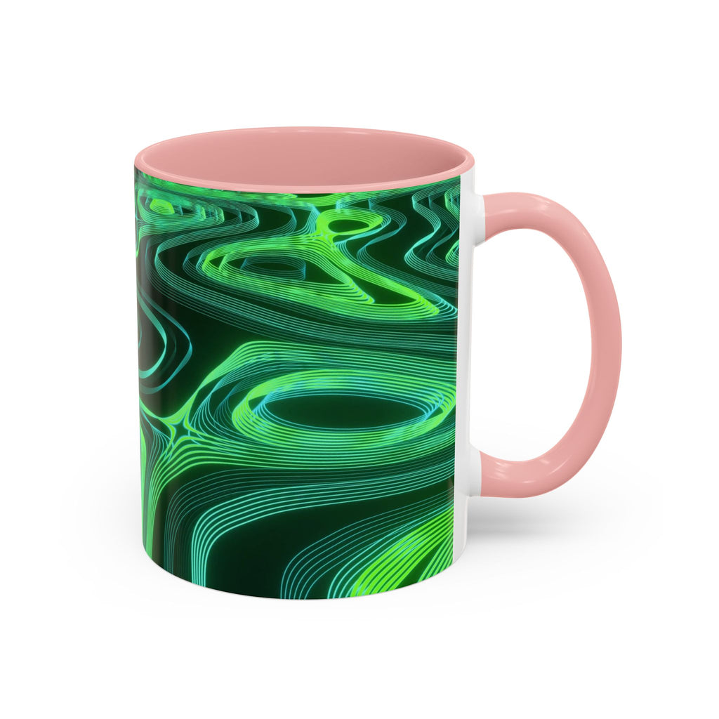 Green Swirl Accent Coffee Mug — Psychedelic Abstract Ceramic