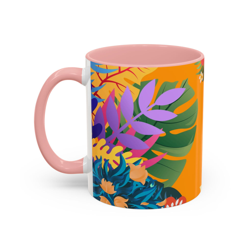 Tropical Floral Accent Coffee Mug — Bright Orange Botanical Design (11/15 oz)