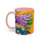 Tropical Floral Accent Coffee Mug — Bright Orange Botanical Design (11/15 oz)