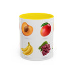 Fruit Pattern Accent Coffee Mug — Colorful Tropical Fruit Icons (11/15oz)