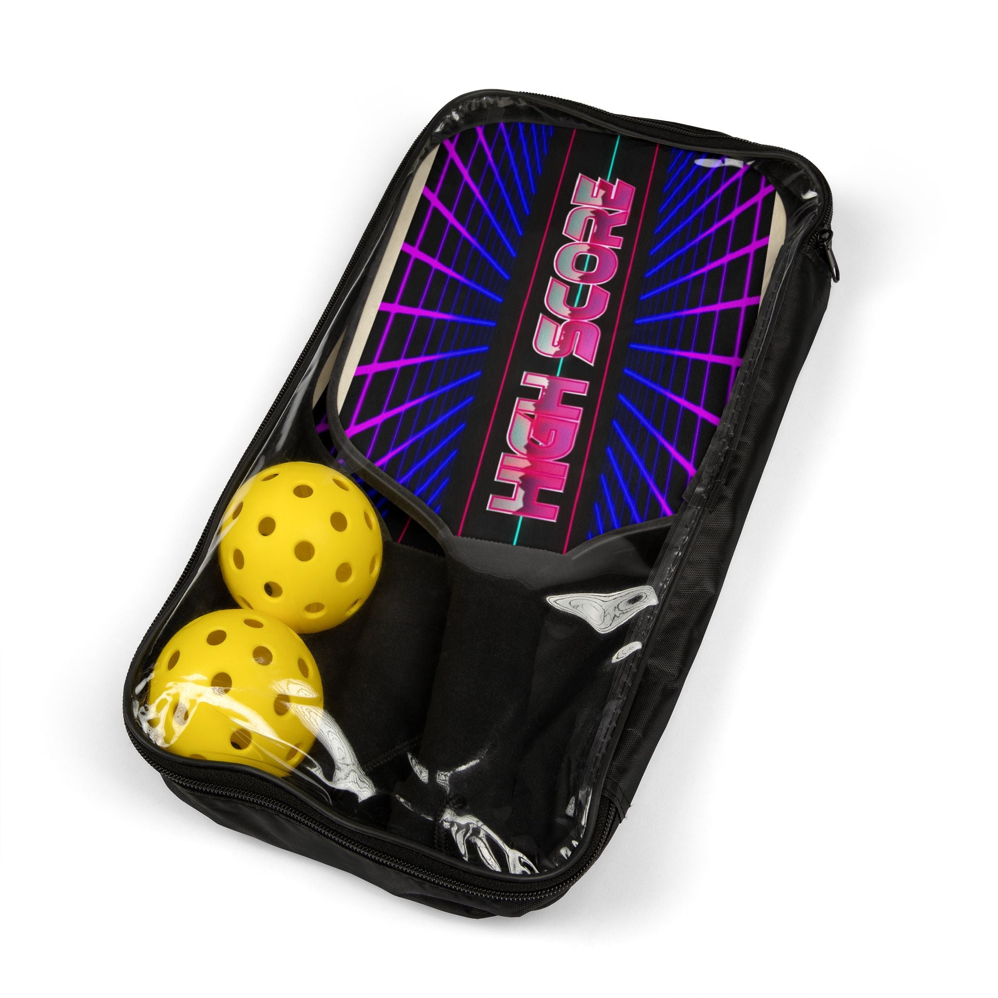 Pickleball Paddle Set — Retro Neon "High Score" Design (2 Paddles + 2 Balls)